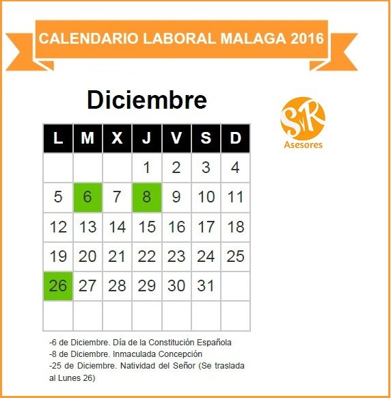 Calendario Laboral Málaga Diciembre 2016 - Suárez y Rodríguez Asesores