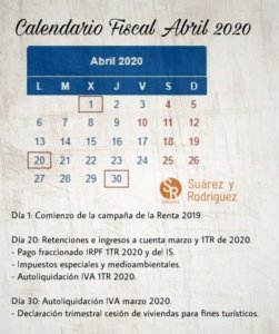 Calendario fiscal abril 2020 - Suárez y Rodríguez Asesores